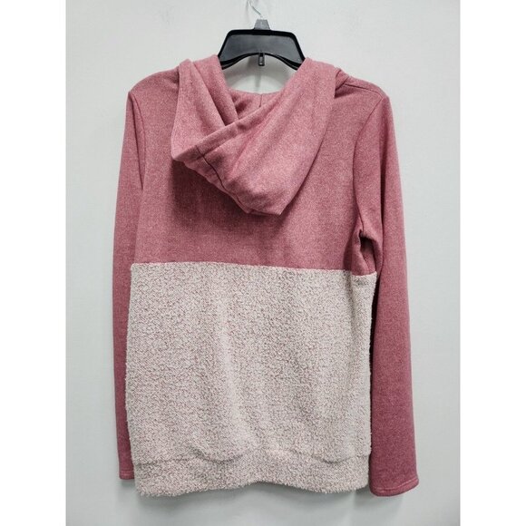 P.S.Kate Womens Hoodie Sweatshirt Large Pink White Sherpa Contrast Quarter Zip - Picture 7 of 8